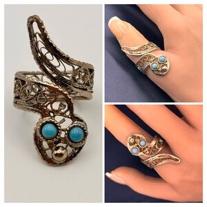 Mid-Century Filigree Serpent Ring